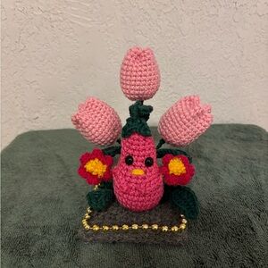 Handmade Pink Crochet Tulip Arrangement